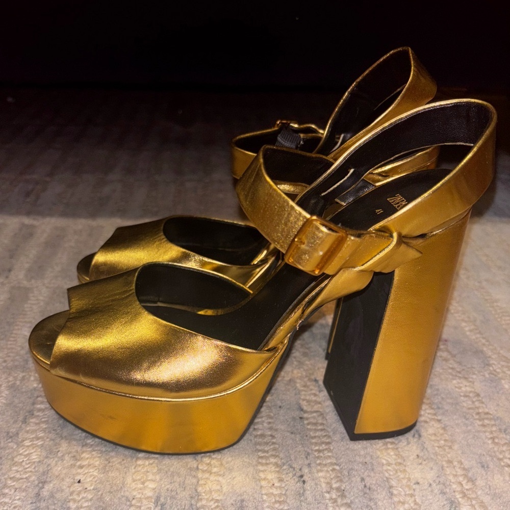 Zara Gold Platform Shoes Luxe Design